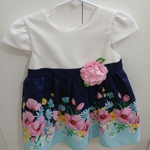 Floral White and Blue Kids Dress